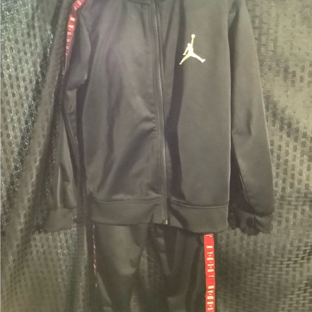 JORDON Black  Tracksuit with Red Stripes